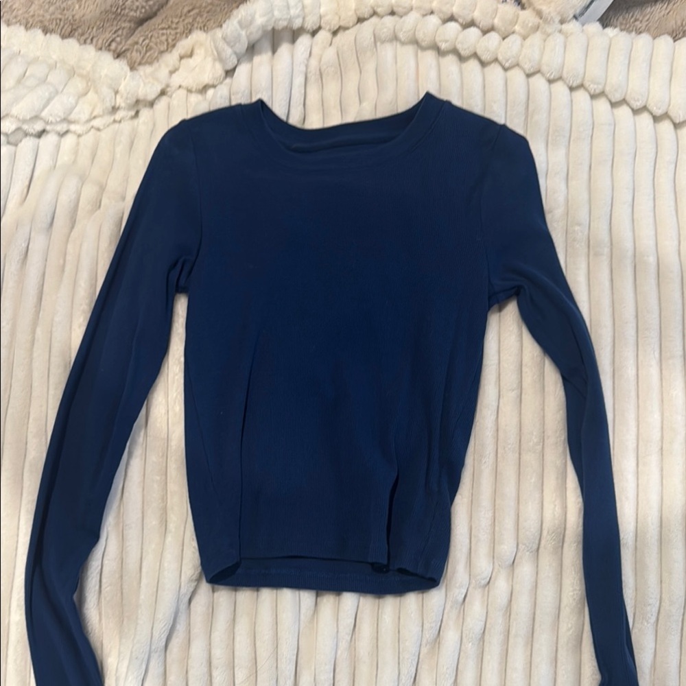 Fitted Deep Navy Blue Long Sleeve Sweatshirt